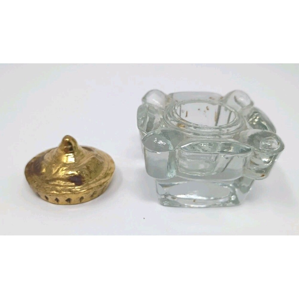 Antique Solid Brass Art Nouveau Writing Desk Set w/ Glass Inkwell - Picture 10 of 16